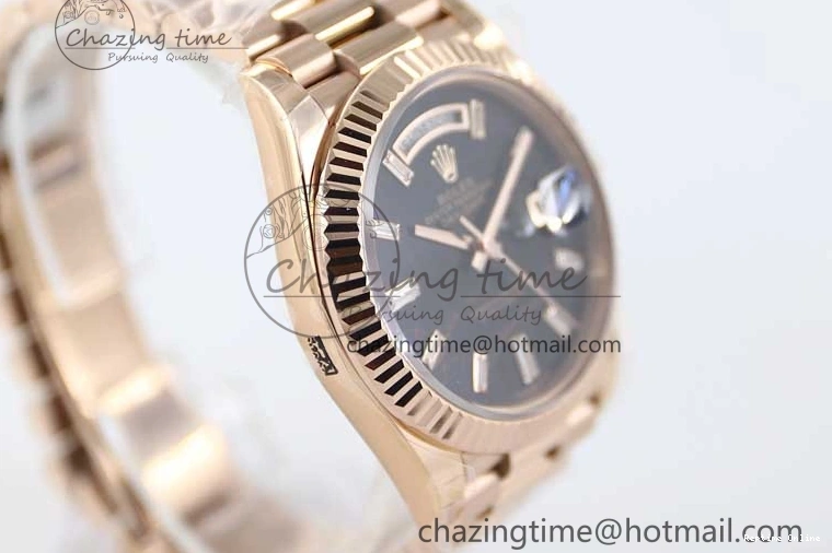 0419 Day Date 40mm RG 904L Steel TWF 1:1 Best Edition Black Crystal Dial on RG Bracelet A MoistureWicking 2349